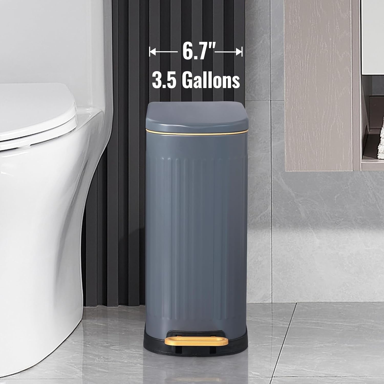 13L Slim Bathroom Pedal Bin Grey Stainless Steel Soft Close