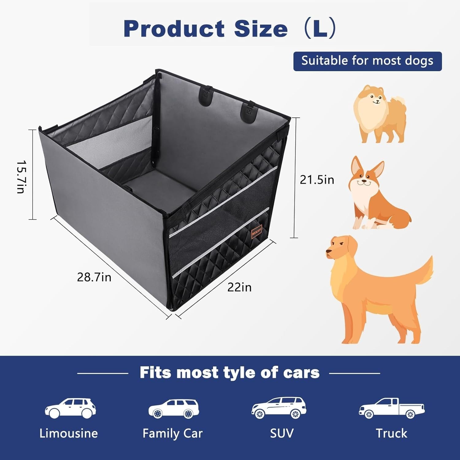 Large Dog Car Seat Extender Waterproof Back Seat Travel Bed Up to 150lb