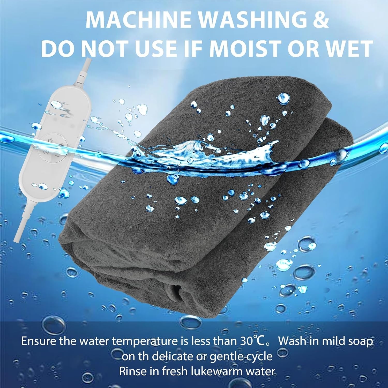 Electric Heated Throw Blanket 9 Heat Levels Timer Washable 160x130cm