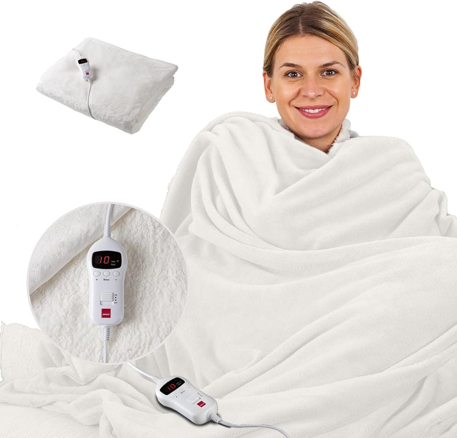 Electric Heated Throw Blanket Fast Heat Flannel Teddy 10 Settings Timer 160x120c