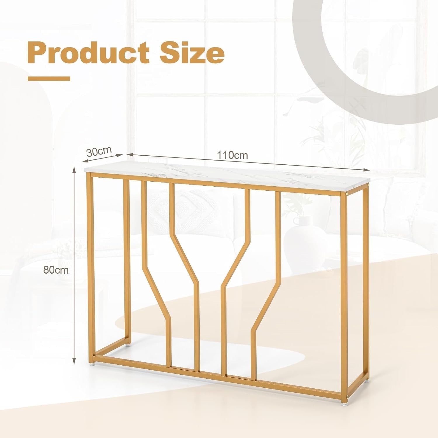 Slim Faux Marble Console Table 110cm Long Metal Frame Accent Shelf