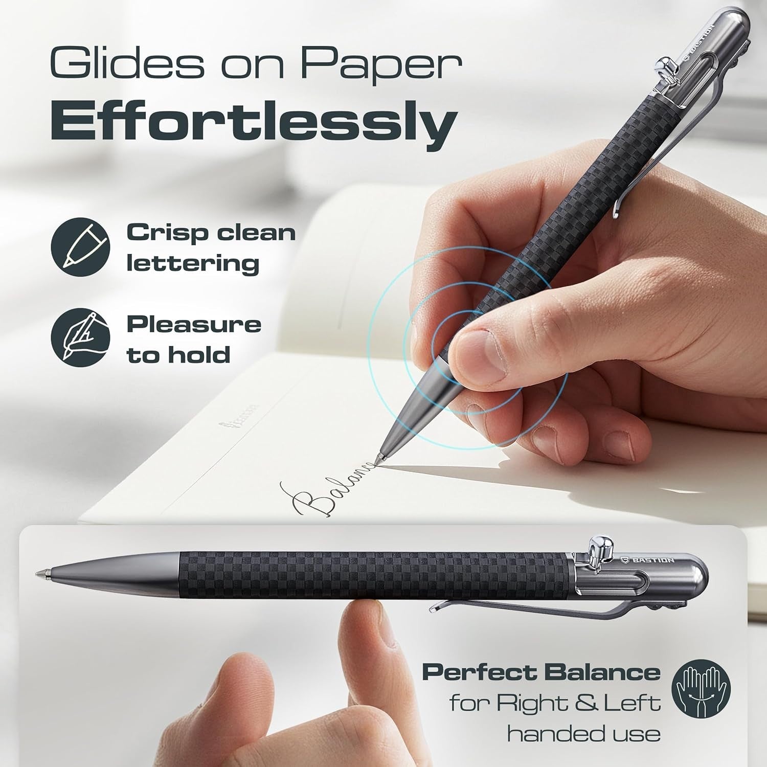 Luxury Carbon Fibre & Stainless Steel Ballpoint Pen – Slim, Bolt Action, Gift