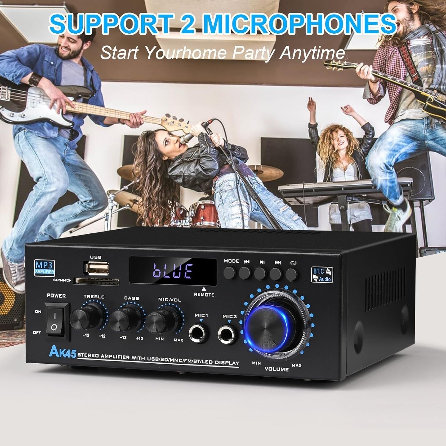 600W Bluetooth 5.0 Stereo HiFi Amplifier USB SD RCA FM Home Car Audio Amp