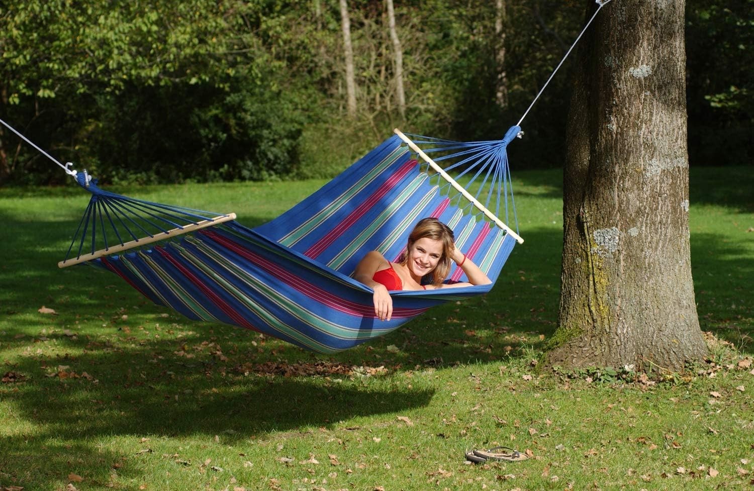 Portable Spreader Bar Hammock – 1 Person, Weatherproof, Blue