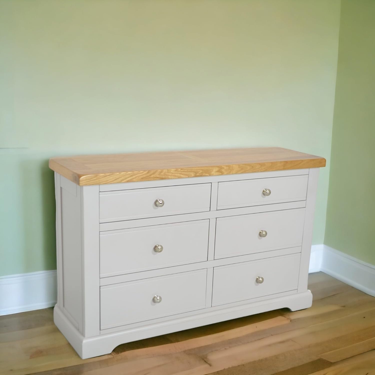 Grey Chest of 6 Drawers Oak Top, Bedroom Storage, Ready Assembled