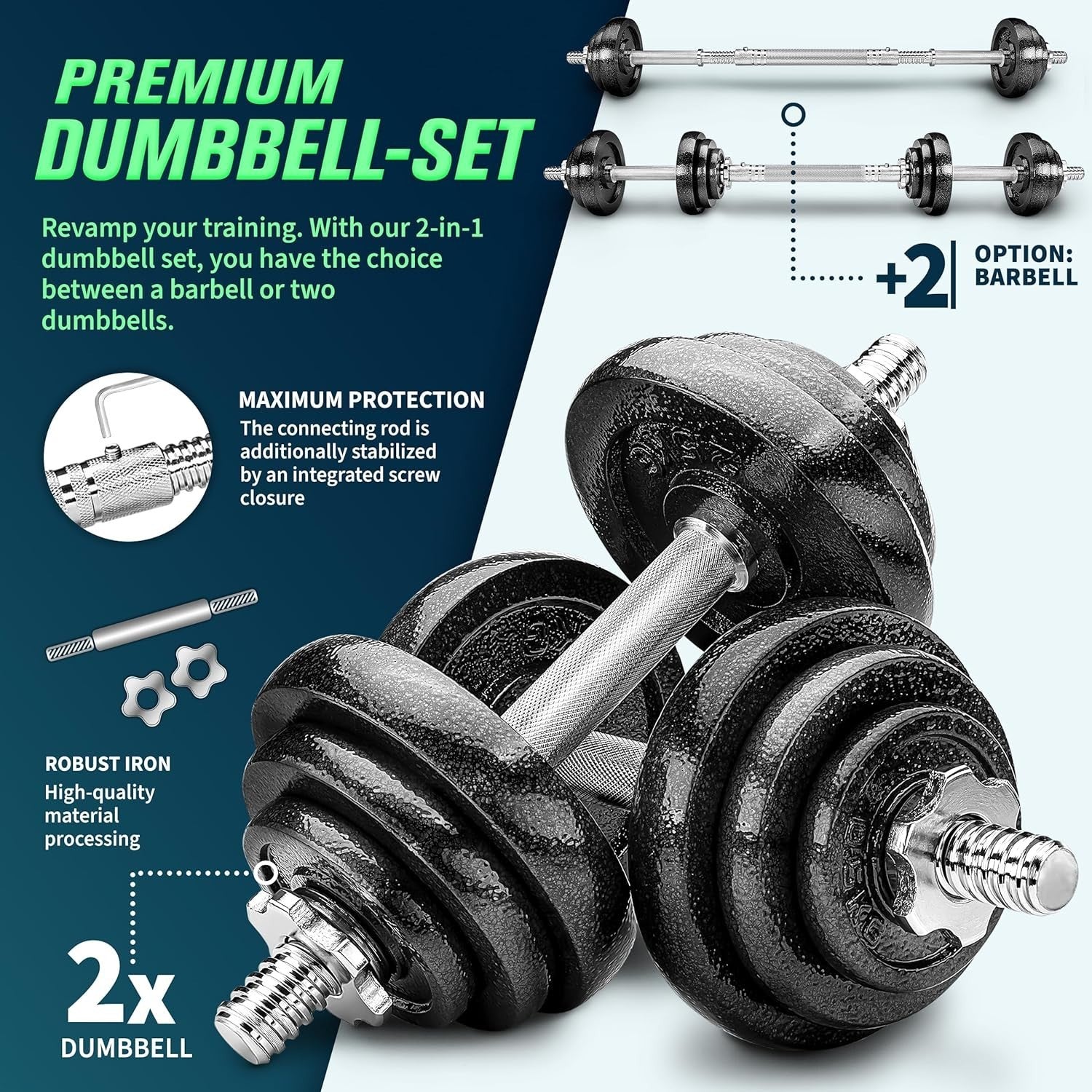 30KG 2-in-1 Free Weight Set Dumbbell Barbell Combo Spinlock Home Gym