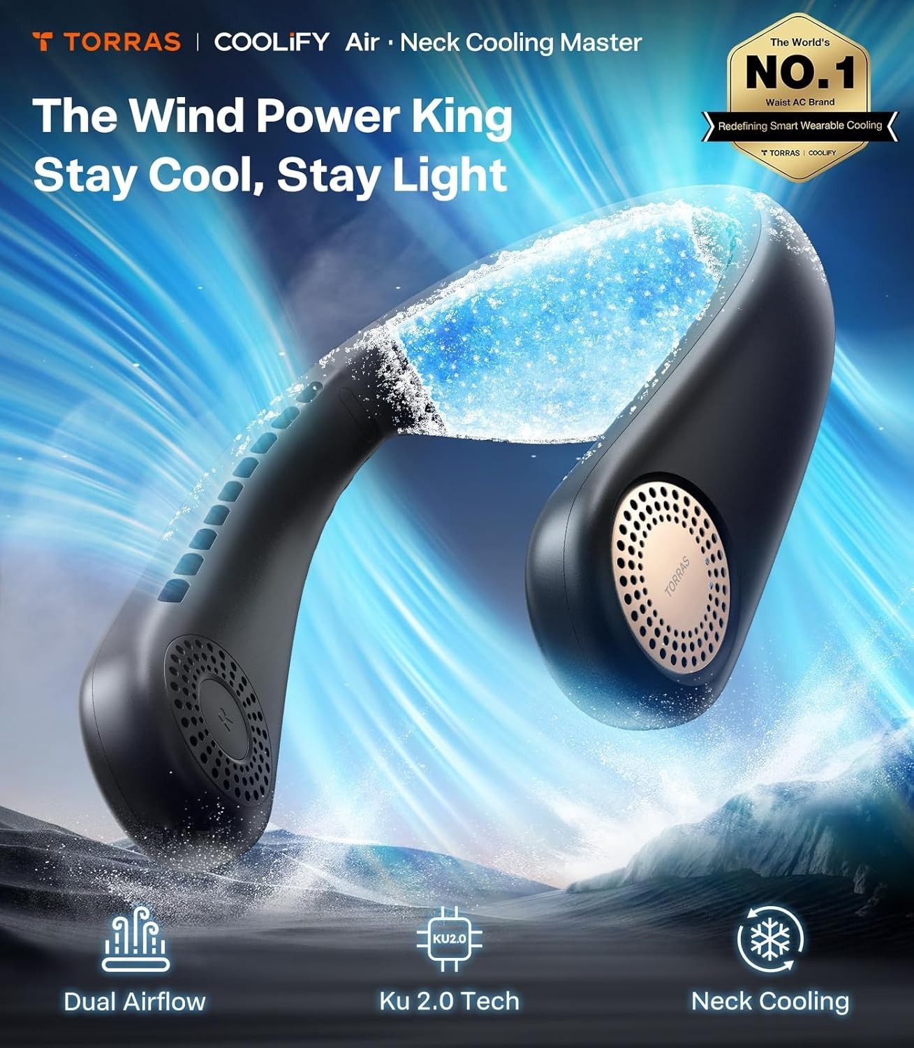 Neck Fan – Dual-Airflow 2025 Cooling 3-Speed 1500RPM USB-C Rechargeable Black