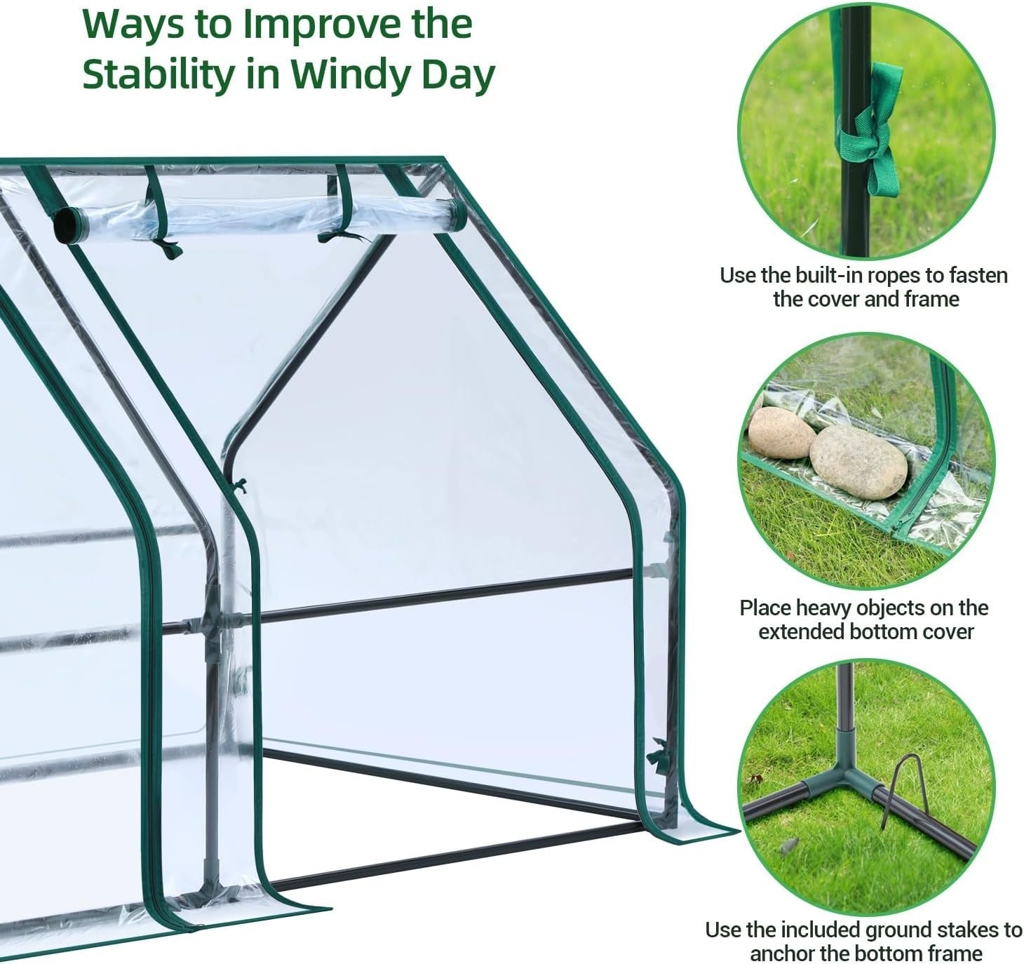 Portable Mini Greenhouse 180x90x90cm Waterproof PE Cover & Zipper Doors