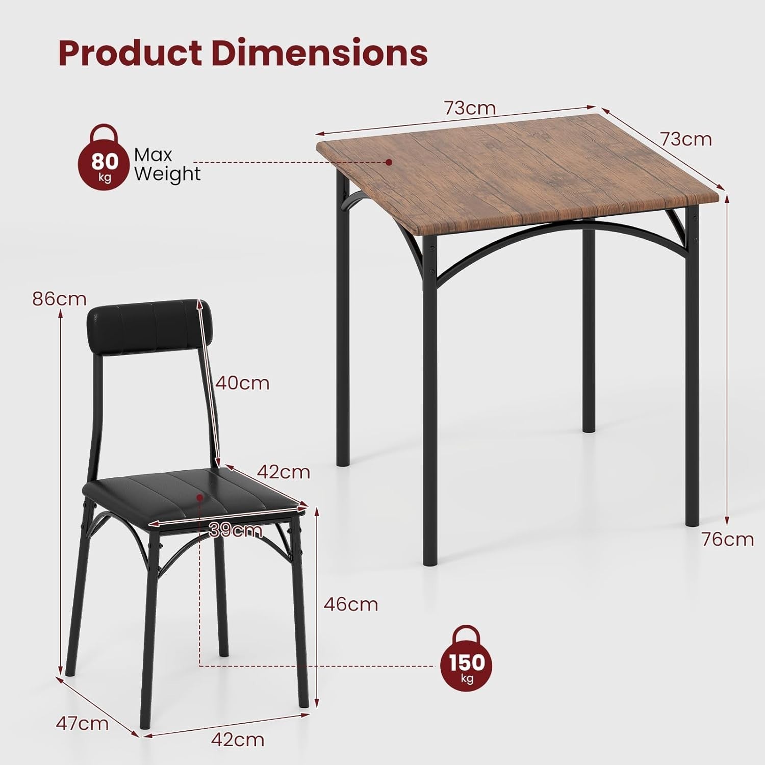 Compact 3-Piece Dining Set with Padded Chairs | Space-Saving Kitchen Table