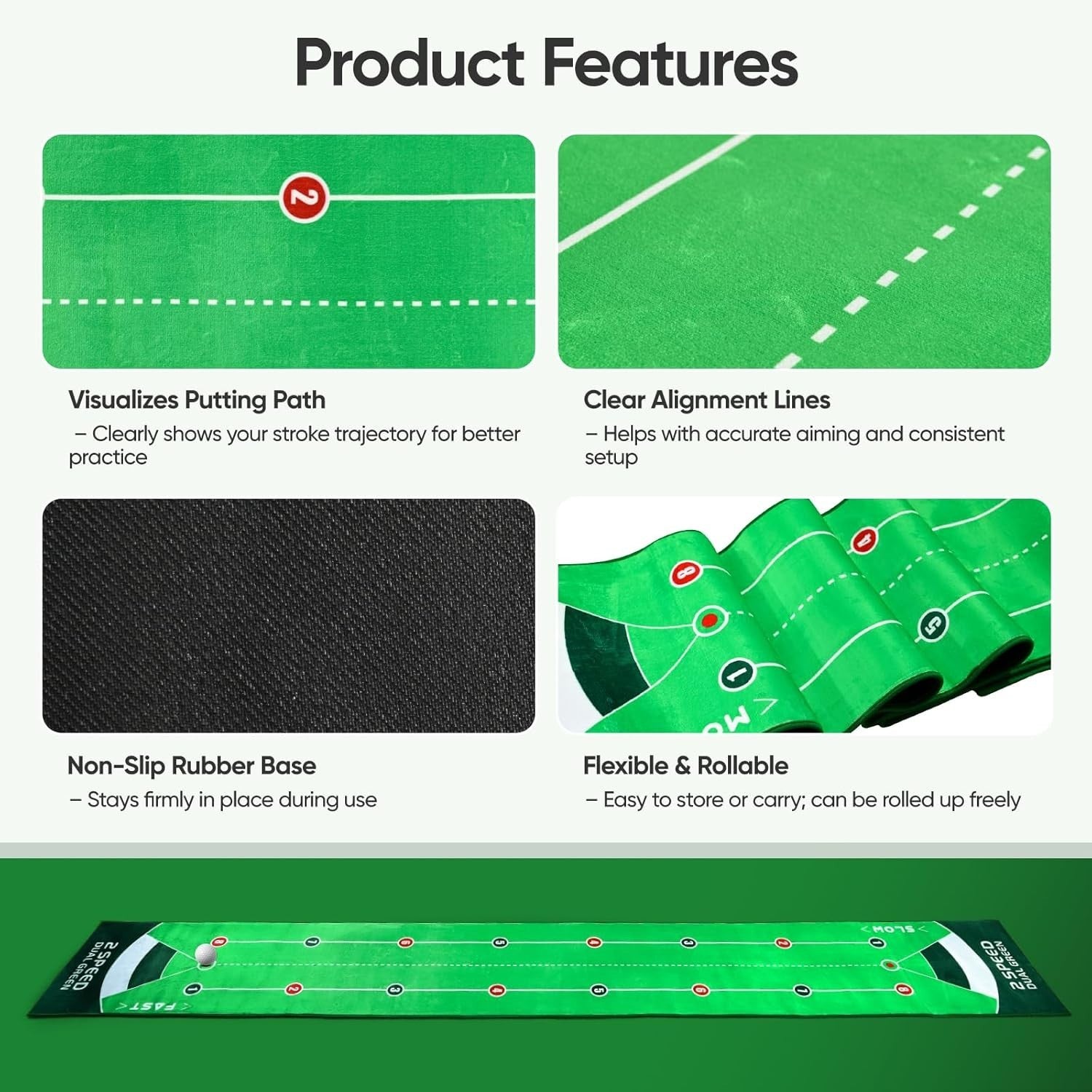 Professional Golf Putting Mat 10ft Mirror Trainer Indoor Home Practice Green