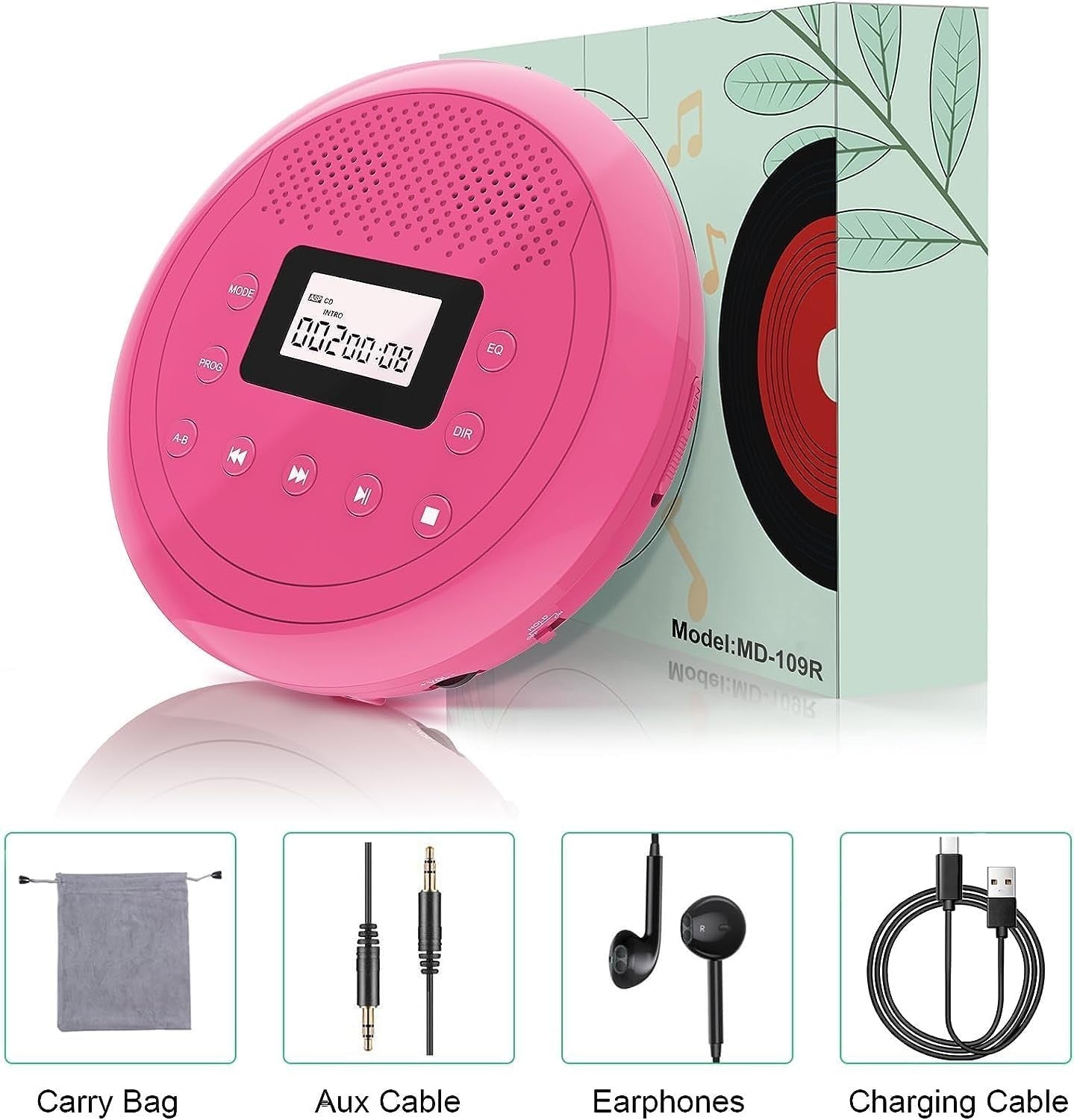 Portable CD Player Rechargeable Speakers Anti-Skip AUX Car TF Card