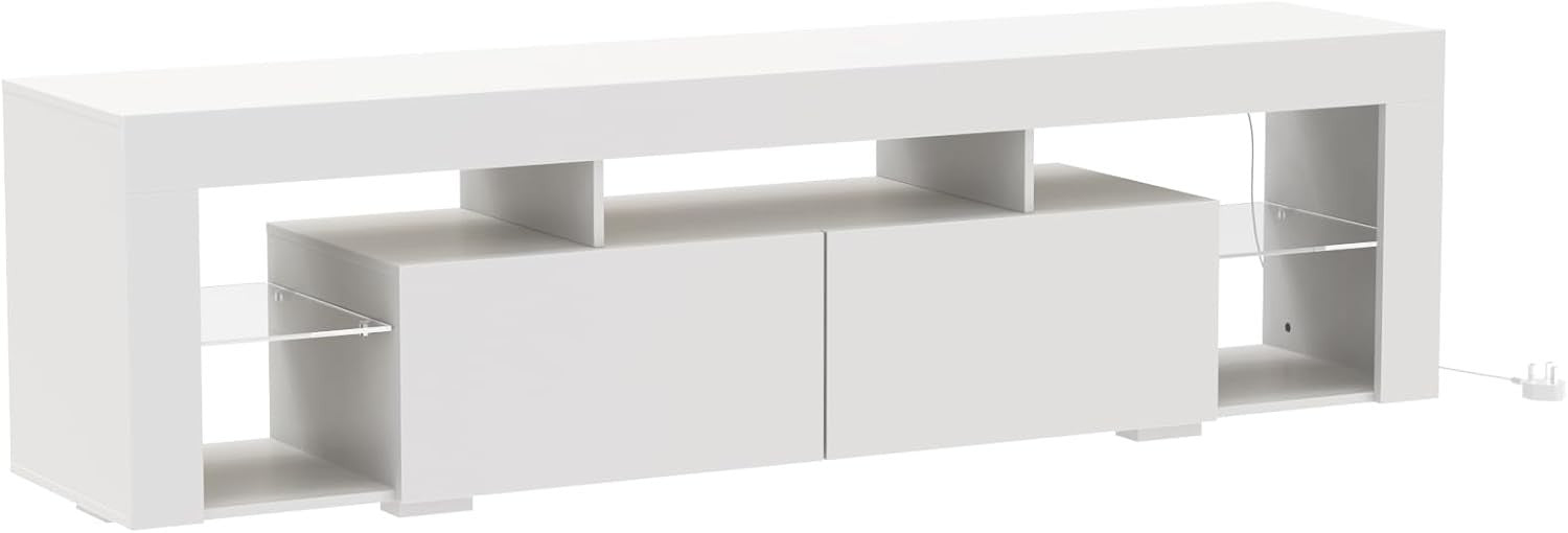 160cm White TV Unit Stand with RGB LED, Storage Drawers & Shelves, 75" Fit