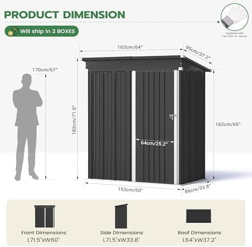 Metal Garden Storage Shed 5x3ft Waterproof Lockable Outdoor Tool & Bike Shed