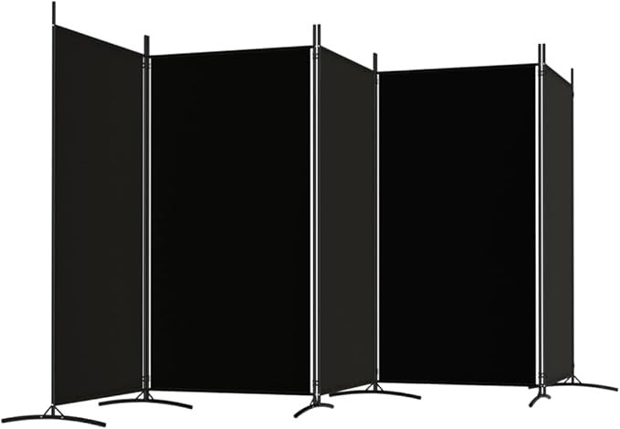 5 Panel Folding Room Divider Black Privacy Screen 433x180cm Fabric Partition