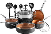 11Pcs Black Non-Stick Saucepan and Frying Pan Set with Glass Lids & Utensils
