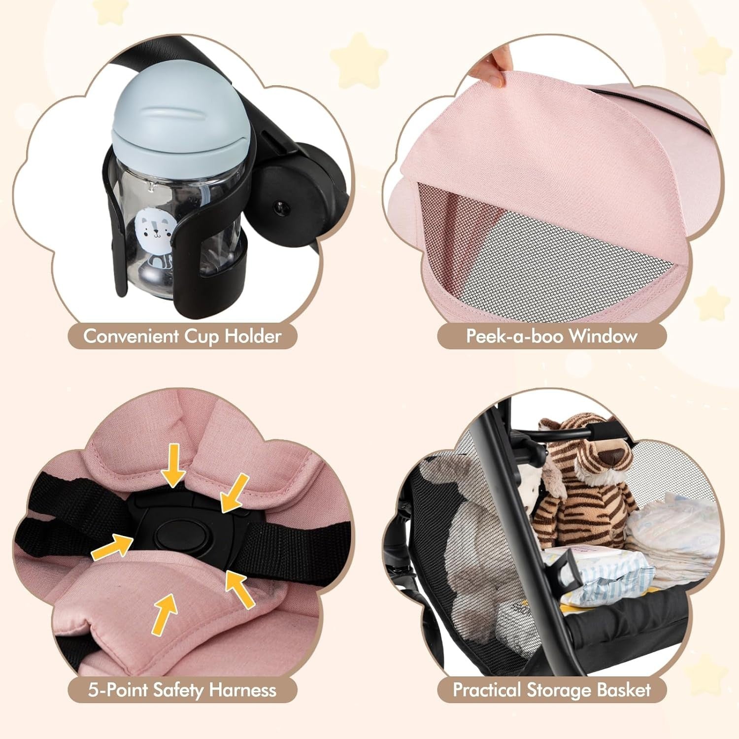2in1 Baby Pushchair Foldable Pram Lightweight Reversible Seat Adjustable Canopy