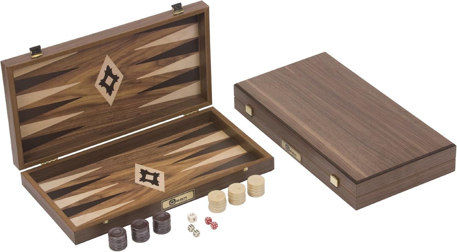 Walnut Backgammon Set Luxury Wooden Foldable Board Mother of Pearl