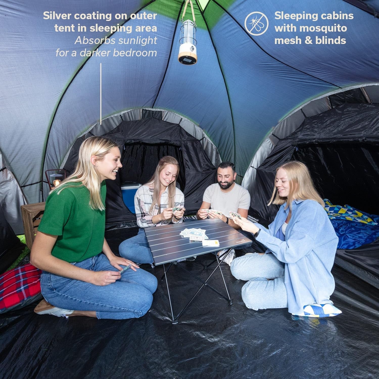 6 Man Family Dome Tent 3000mm Waterproof 3 Cabins Living Area