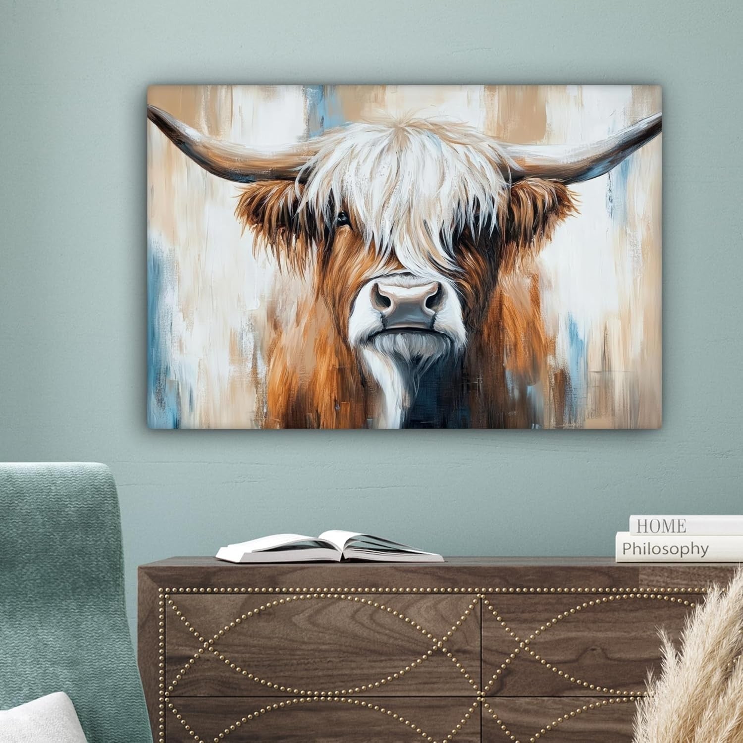 Highland Cow Canvas Wall 60x40cm Framed Rustic Farmhouse