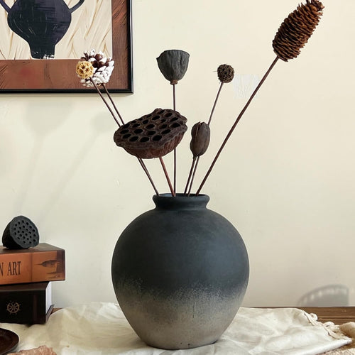 Black Rustic Ceramic Vase Farmhouse Decor 22cm Table Centrepiece Gift