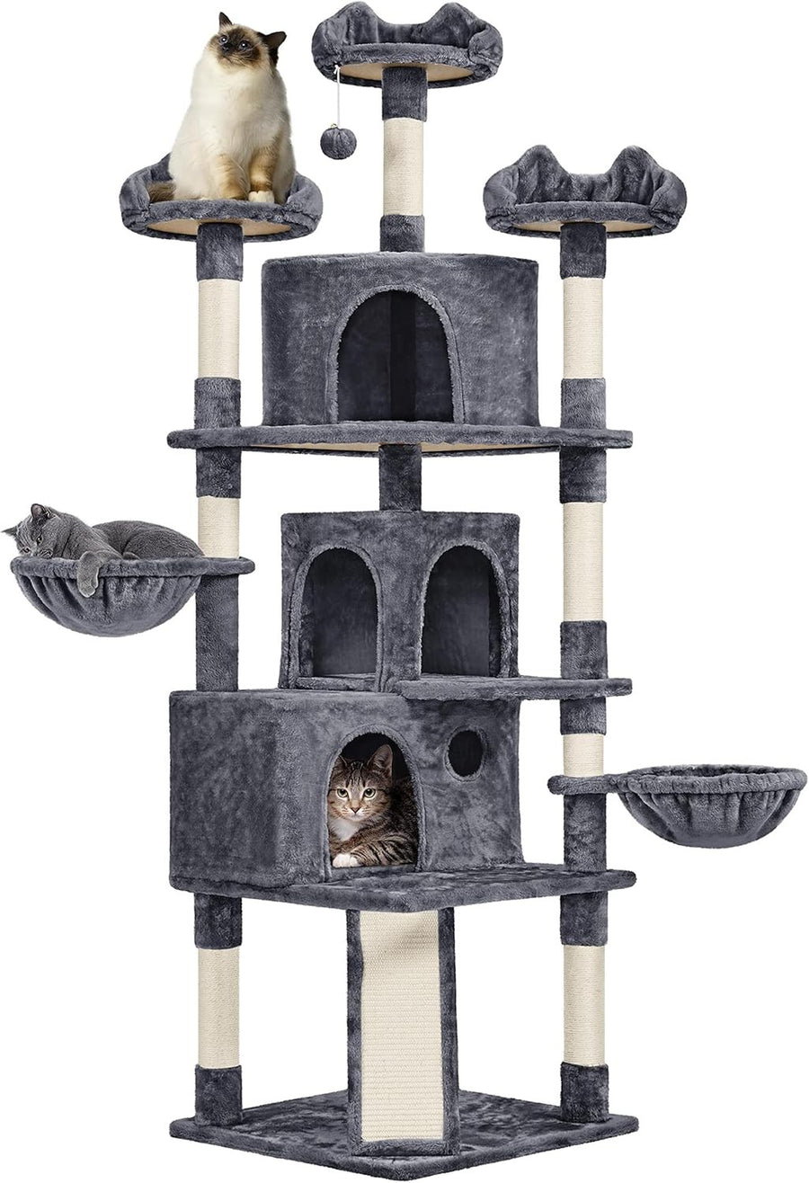 194cm Dark Grey Cat Tree Tower with Condos Baskets Scratching Posts