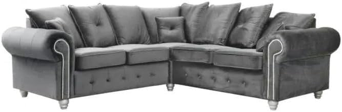 Grey Velvet Corner Sofa 5 Seater – Chesterfield Style Plush L-Shaped Sectional