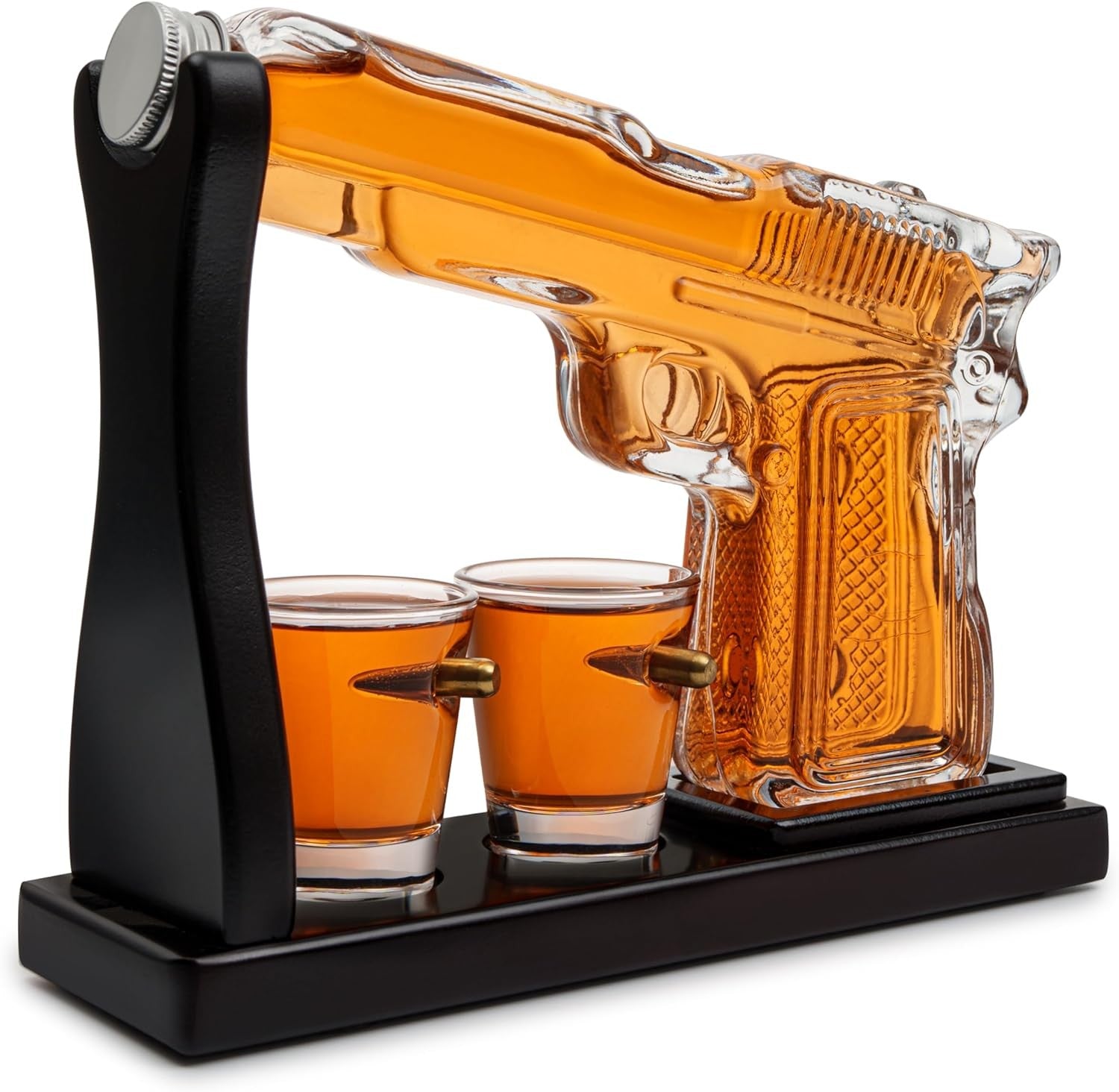 Pistol Gun Whiskey Decanter Set Glass Bottle with Bullet Shot Glasses
