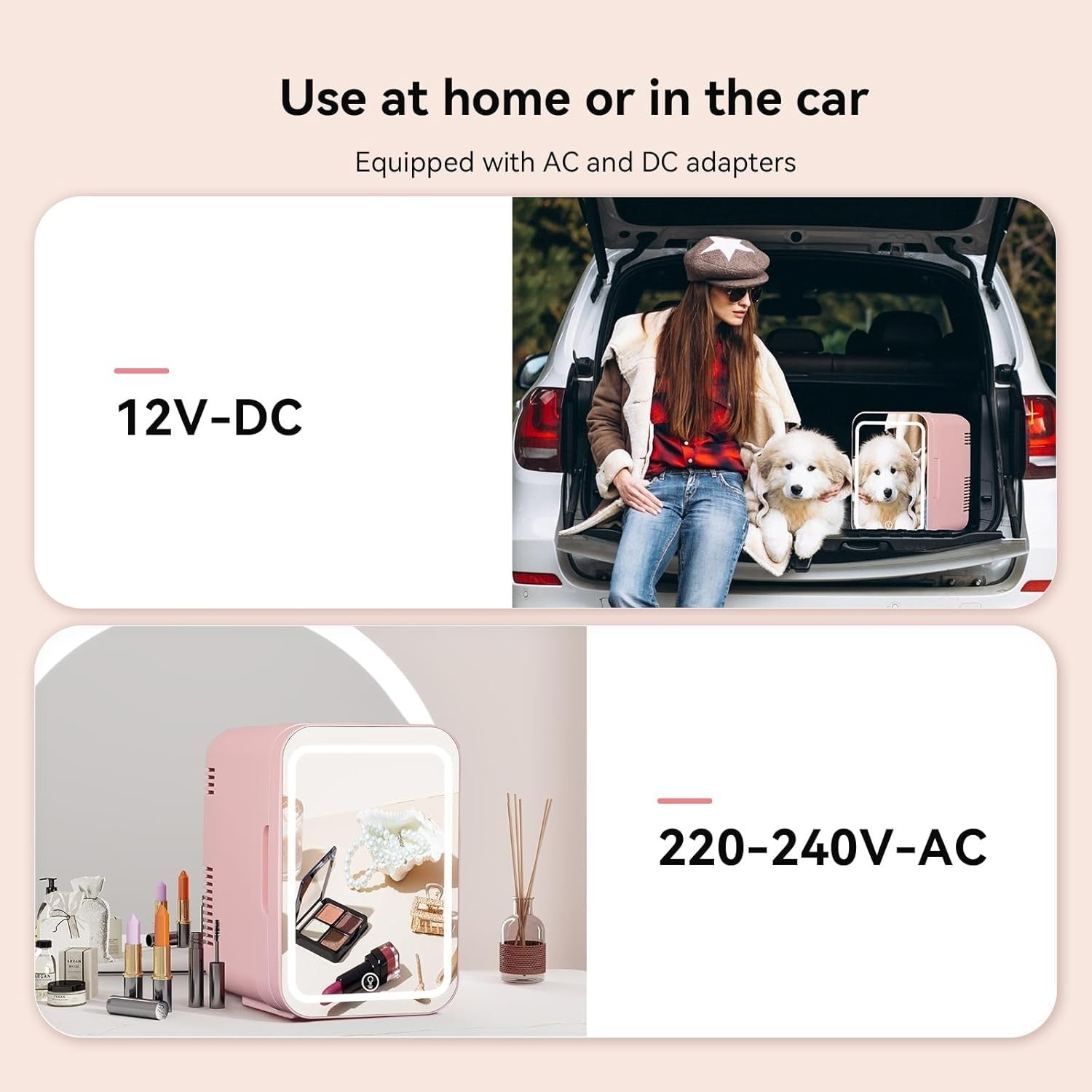 4L Portable Mini Skincare Fridge Cooler & Warmer LED Mirror AC/DC Pink