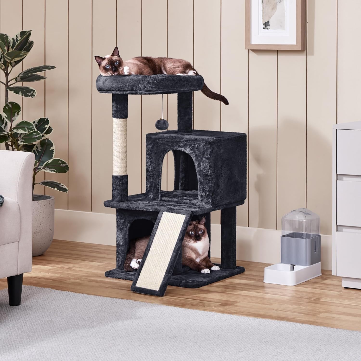 92cm Cat Tree Tower Multi Level Double Condo Scratching Post Black