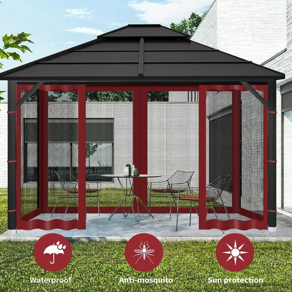 10x10ft Red Gazebo Mosquito Netting 4 Panels Zipper Sidewalls Outdoor
