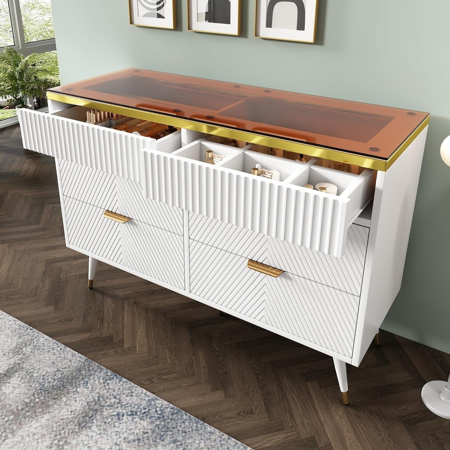 Modern 6 Drawer Sideboard Cupboard White Gloss Storage Unit 120cm Hallway