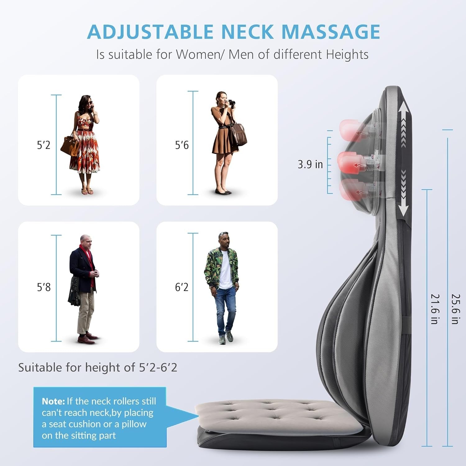 Shiatsu Back Massager with Heat Deep Tissue Kneading Full Back Chair Cushion