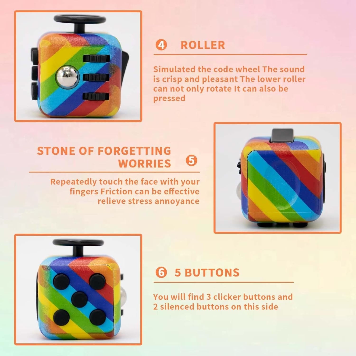 4 Pack Fidget Cube Anxiety Relief Silent Audible Sensory Toy ADHD