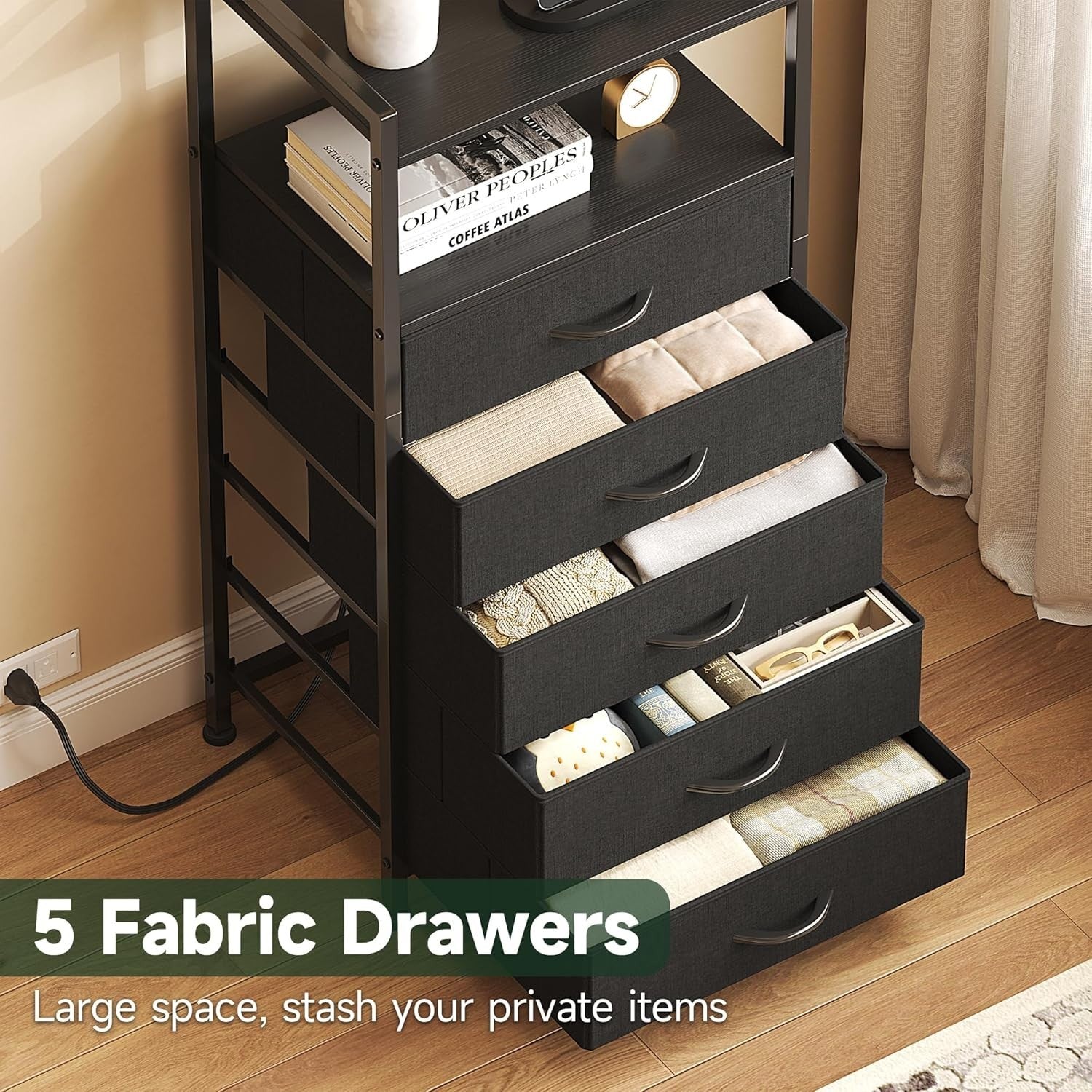 5 Drawer Dresser with LED Lights & Charging Station – Compact Storage Unit
