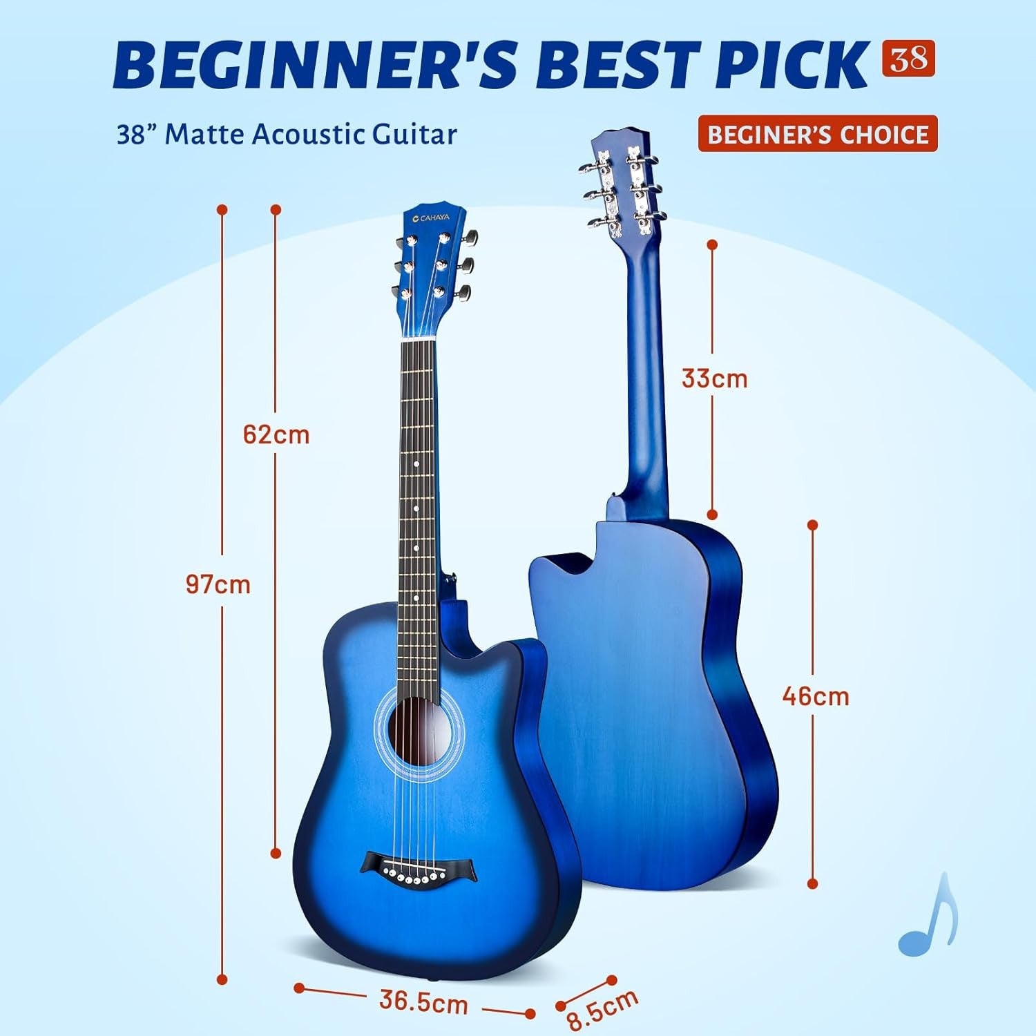 38" Full Size Acoustic Guitar Starter Kit Blue w/ Bag & Capo