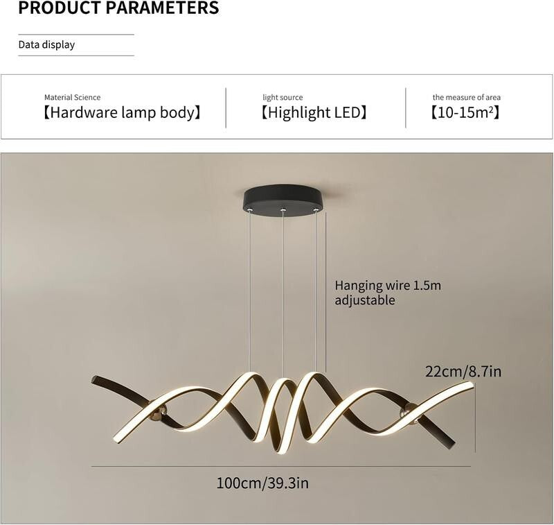 Modern LED Pendant Chandelier Light Remote Control 2 Strip 38W Black