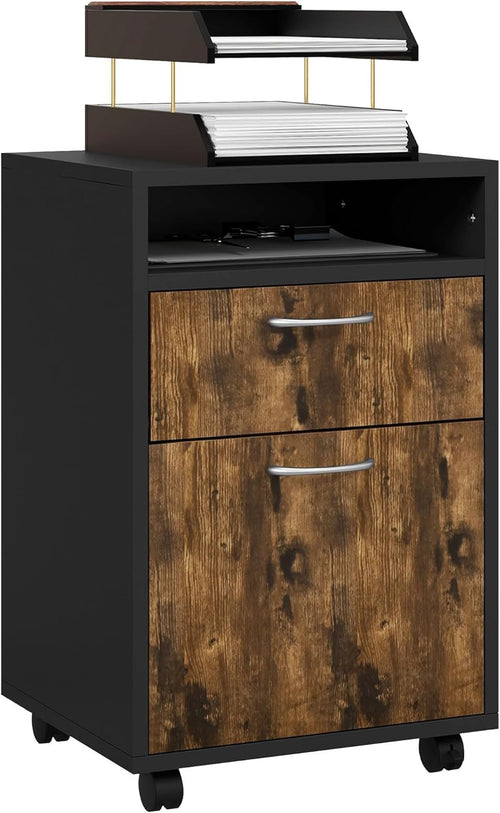Rustic Brown Mobile Filing Cabinet with Wheels Drawer Storage for Home Office
