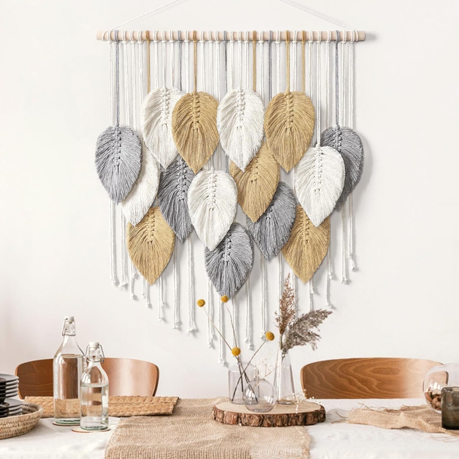 Boho Macrame Wall Hanging 23.6"x30.7" Leaves Woven Tapestry Decor