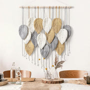 Boho Macrame Wall Hanging 23.6"x30.7" Leaves Woven Tapestry Decor