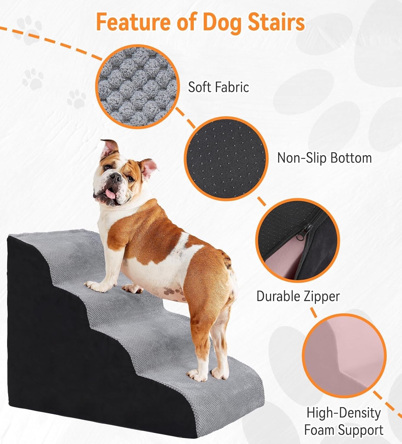 3 Step Dog & Cat Stairs Foam Ramp Non Slip Grey for Bed Sofa