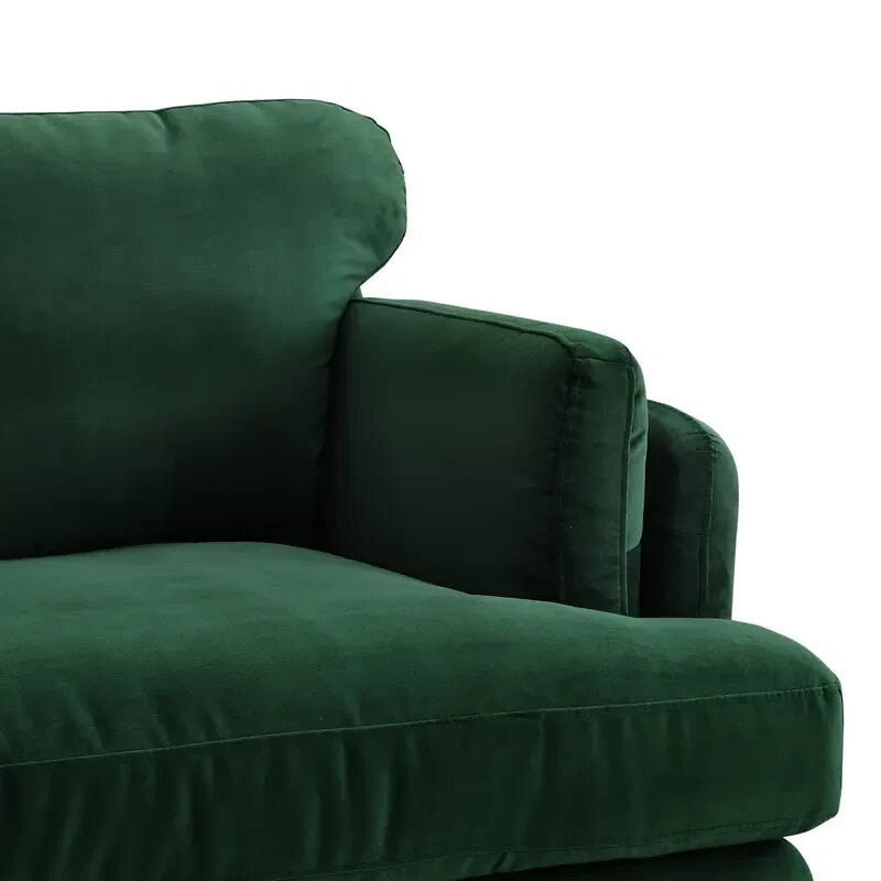 Luxury Green Velvet 2 Seater Sofa Modern Deep Seat Cushions Solid Wood Legs