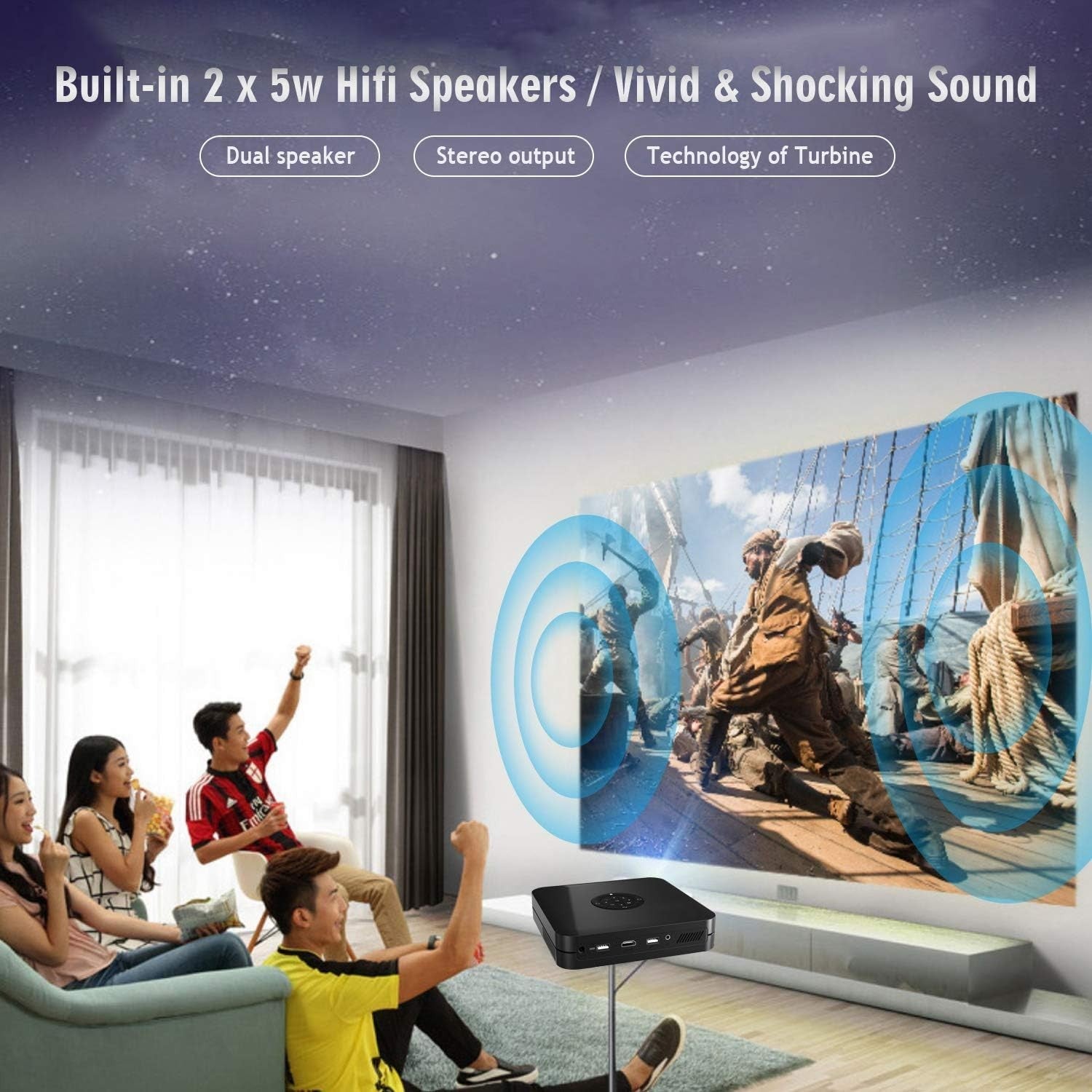 Mini Android Projector 350 ANSI 1080P WiFi Bluetooth 300" Portable