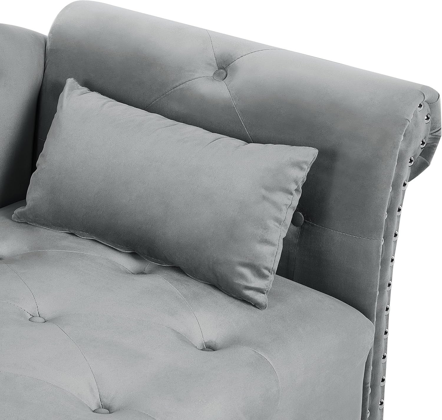 Retro Right Hand Velvet Chaise Lounge Grey Button Tufted Cushion