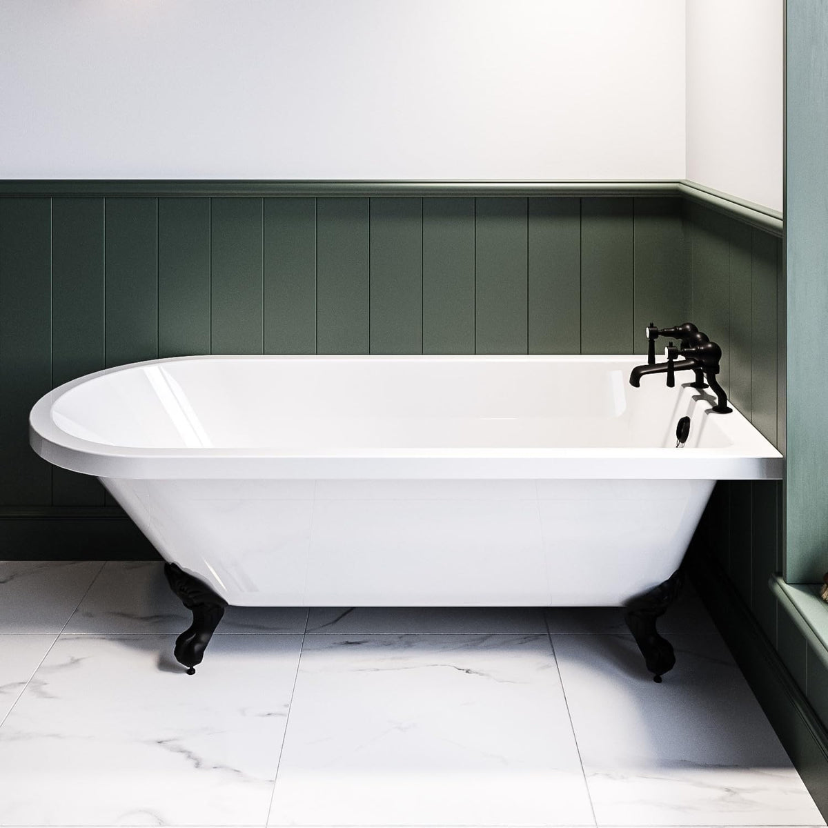 1670x740mm Single Ended Freestanding Slipper Bath White Acrylic Black Feet