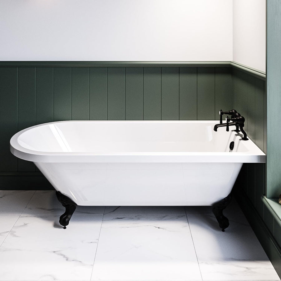 1670x740mm Single Ended Freestanding Slipper Bath White Acrylic Black Feet