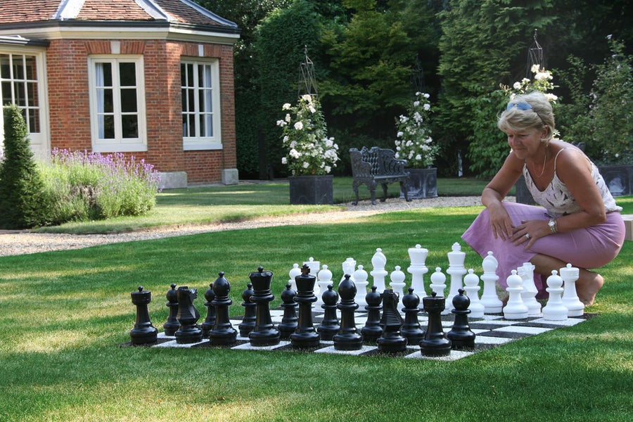 Outdoor Garden Chess Set 30cm | Large Weatherproof Pieces + Storage Bag | Family