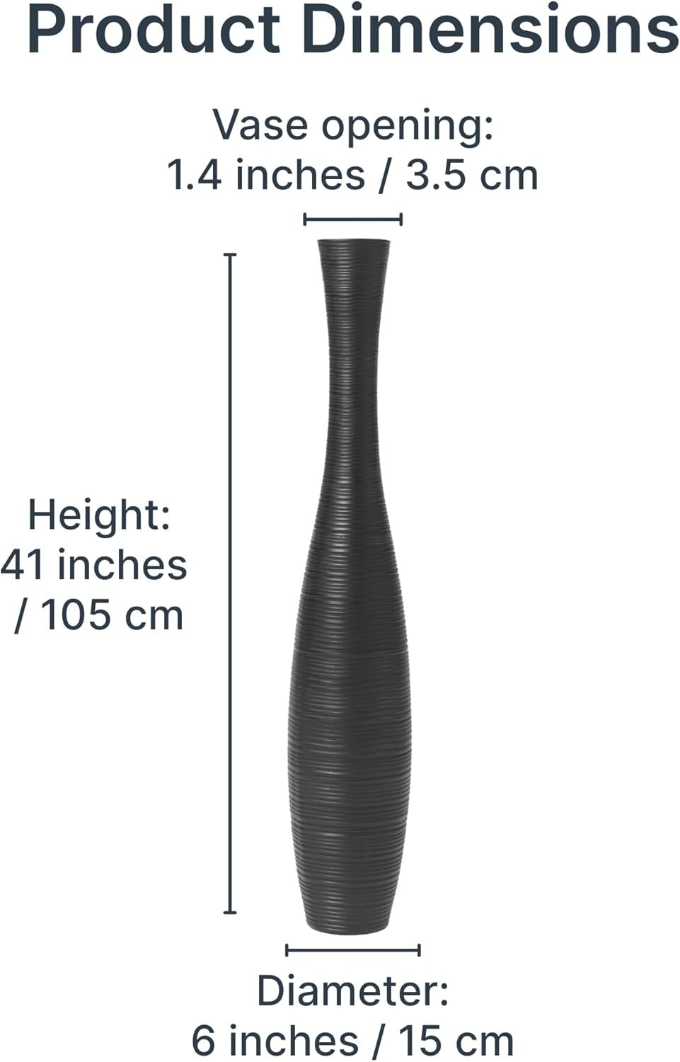 Tall Black Floor Vase 105cm Wooden Decor for Pampas Grass Display