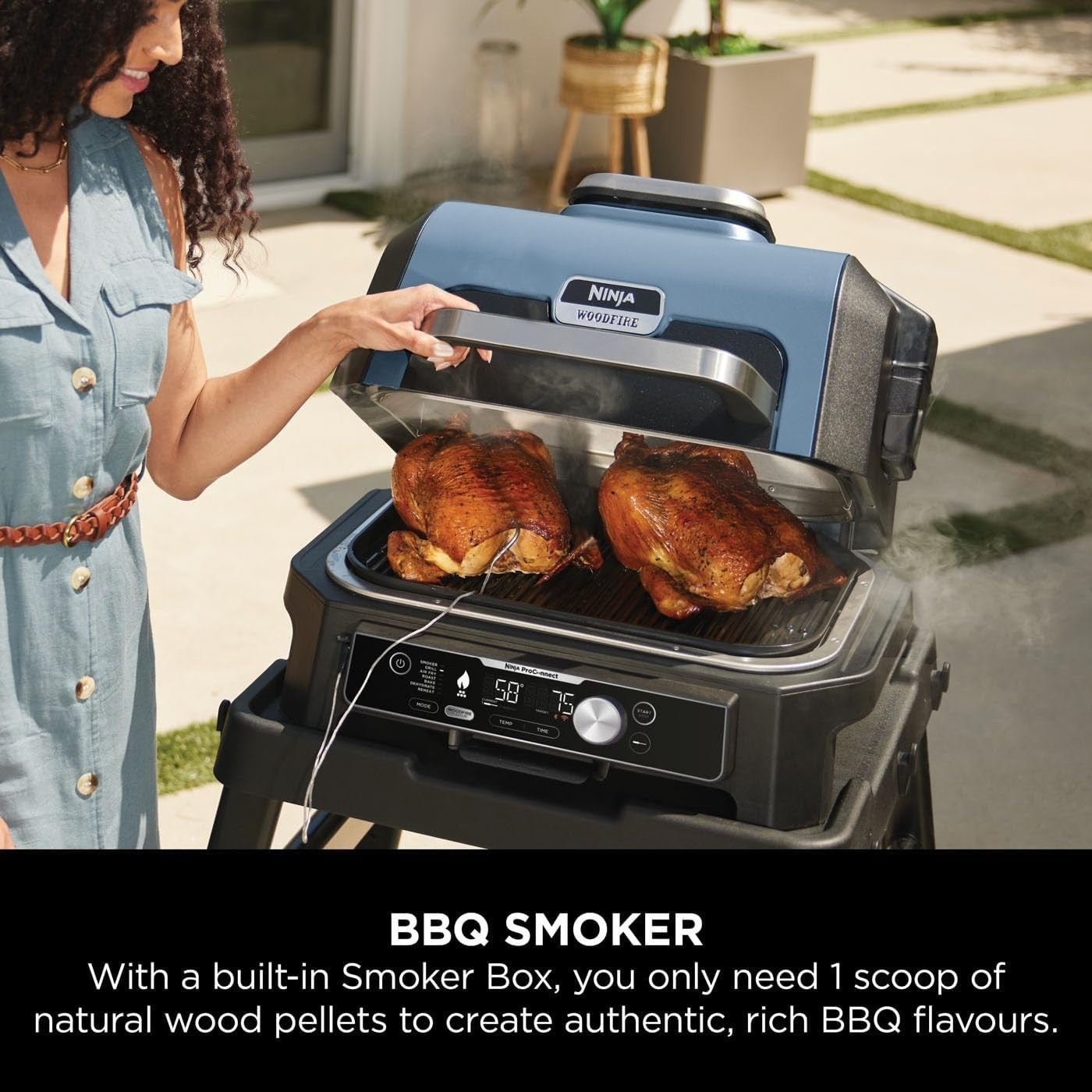 XL Electric BBQ Grill & Smoker with App Control, 7-in-1 Air Fry & 2 Temp Probes