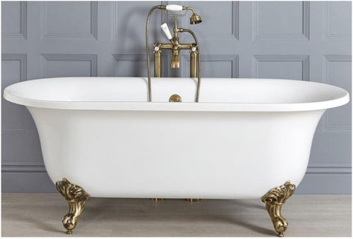Freestanding Roll Top Bath 1730x780mm Gold Ball Claw Feet White