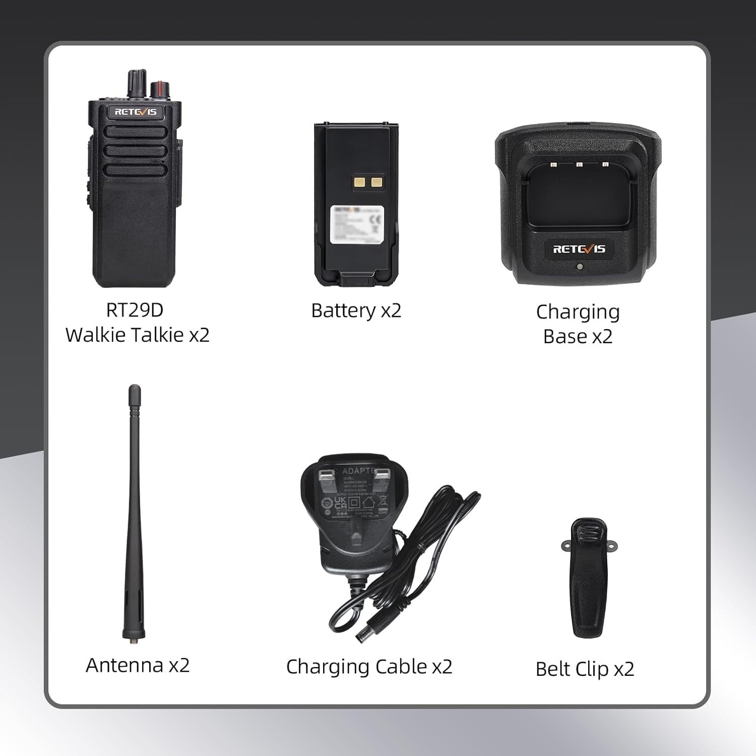 DMR Walkie Talkies IP67 Waterproof Long Range 128CH 3200mAh 2 Pack
